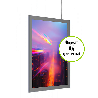 Подвесная двусторонняя тонкая световая панель с магнетик-рамкой А4 МАГНИЛАЙТ-02.А4.Gr -фото
